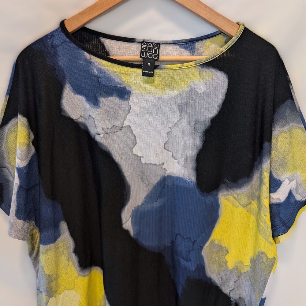 Clara Sun Woo Abstract Pattern Tie Dye Batwing Asymmetrical Blouse - Picture 3 of 9